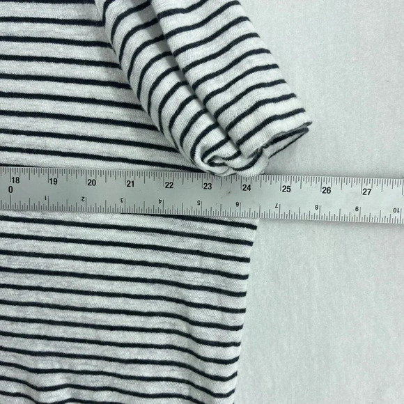 Nordstrom Linen Shirt Womens Large Black White Striped Round Neck Relaxed Fit - Picture 3 of 12
